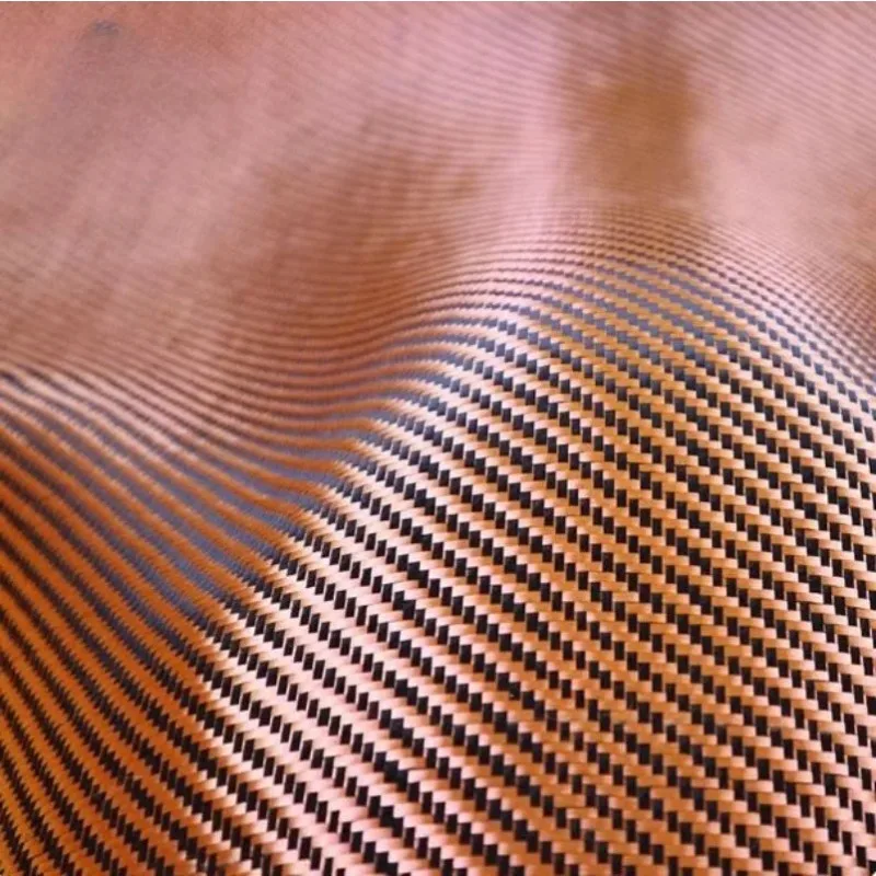 3K Carbon Fiber & 1500D Aramid Fiber Mixed Fabric, Orange Black Twill Weave, 50x100cm