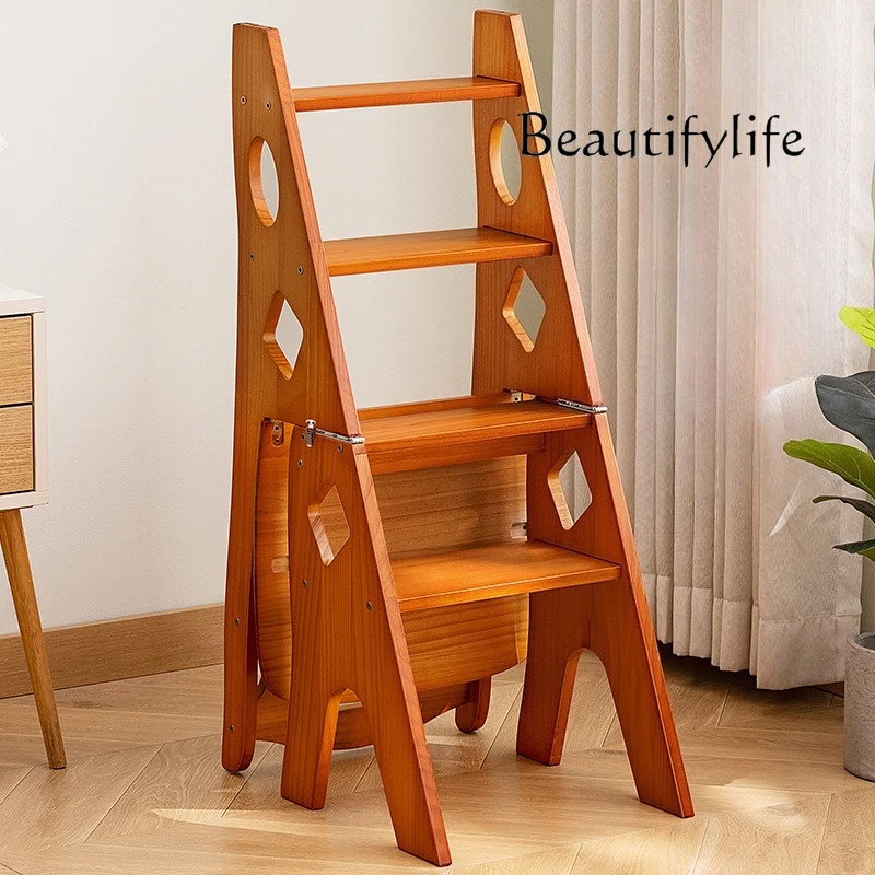 Solid wood ladder family home folding ladder indoor stool can be used as chair multi-functional dual-purpose ladder designer mod