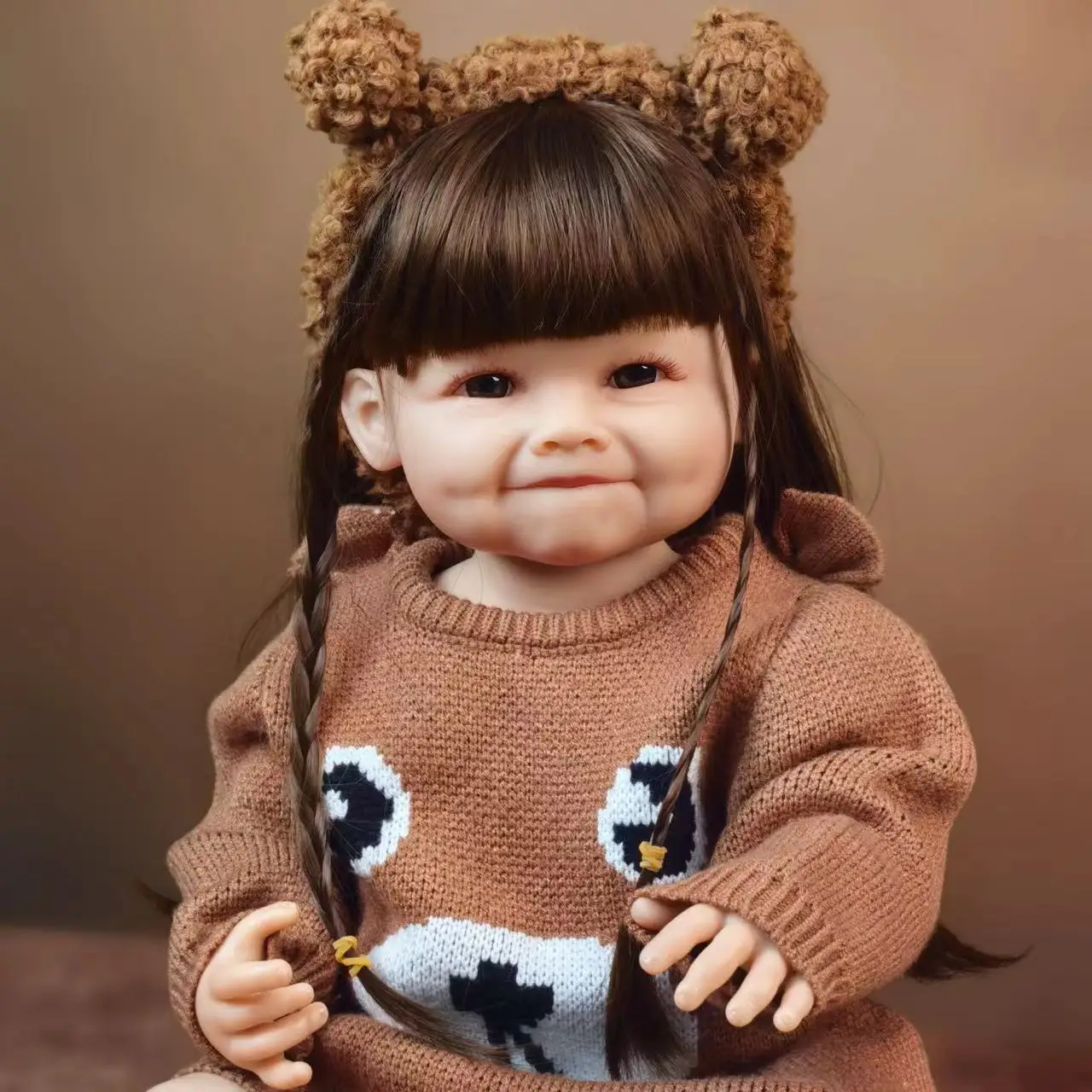 

55 cm Realistic Smiling Reborn Baby Girl Dolls Full Silicone Vinyl Newborn Baby Doll Cosplay Bear DIY hair Model Fashion Gifts