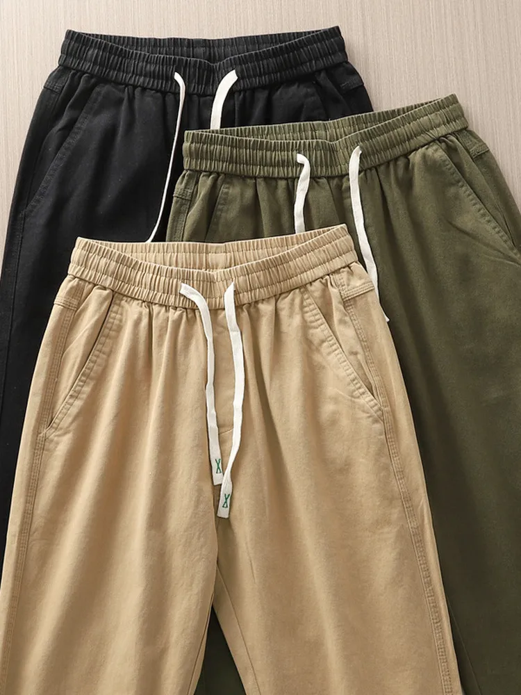 

Мужские повседневные брюки из премиального чесаного хлопка, прямого кроя, модные, новые, из чистого хлопка, с вышивкой, черные, модель 2026 года