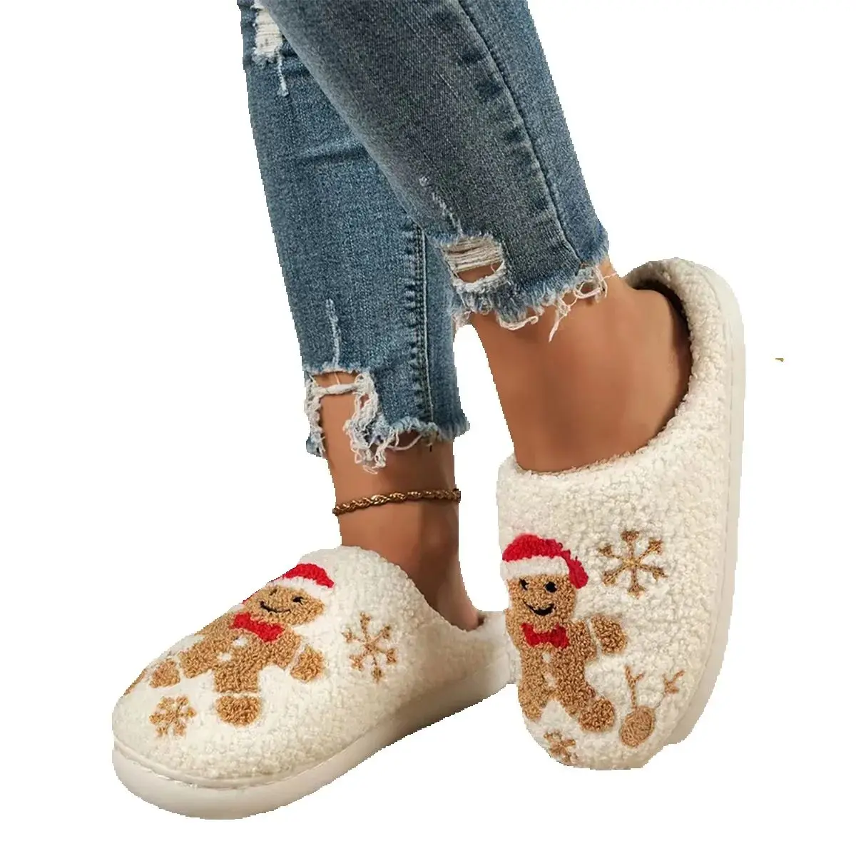 Winter Cartoon Slippers Women Christmas Warm Plush Furry Shoes Couple Slides House Indoor Non-slip Home Slippers Christmas Gifts