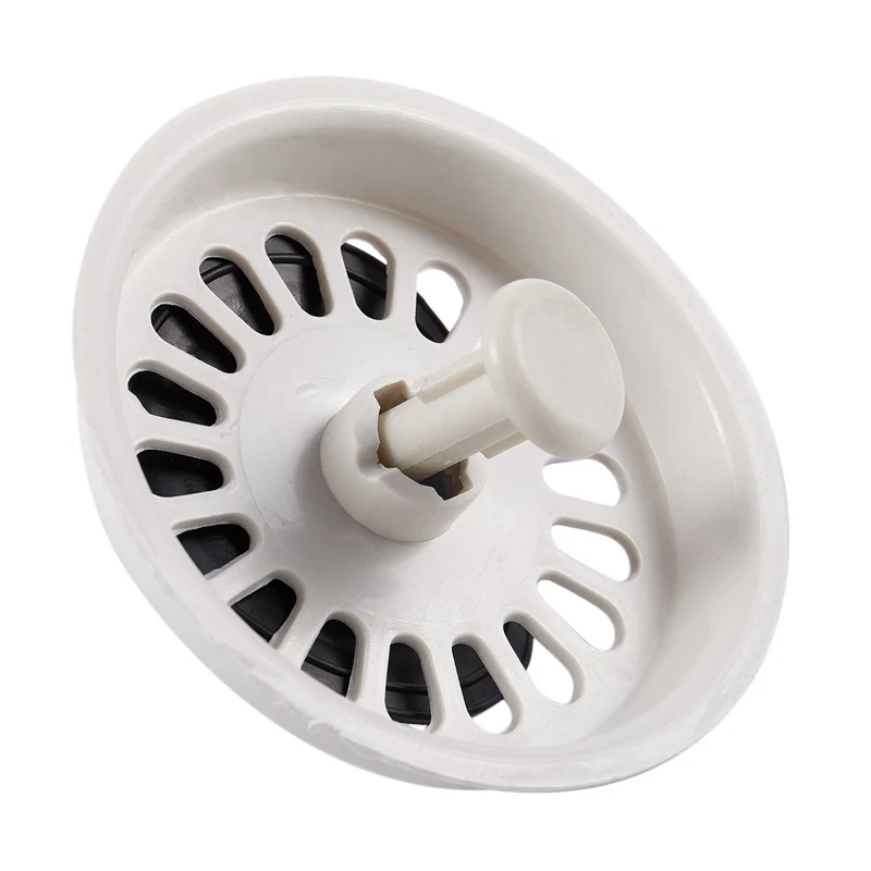Tapón de residuos de alimentos, colador de drenaje de fregadero con bloqueo giratorio de 3,1 "de diámetro, plástico blanco y negro