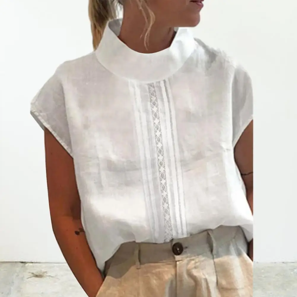 Vintage Tops Mujer Women Blouse Solid Cotton Linen Summer Casual Chic Tunic Hallow Lace Patchwork Oversized White Blouses Blusas