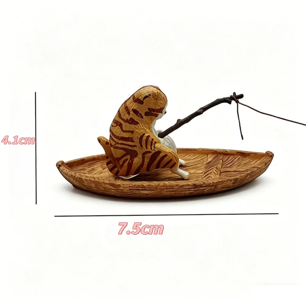 Kreatives Katzen-Angelboot Aquarium-Ornament Hochwertiges Harz Langlebige Fischbecken-Dekoration Marine-Themen-Dekor – Detail 5