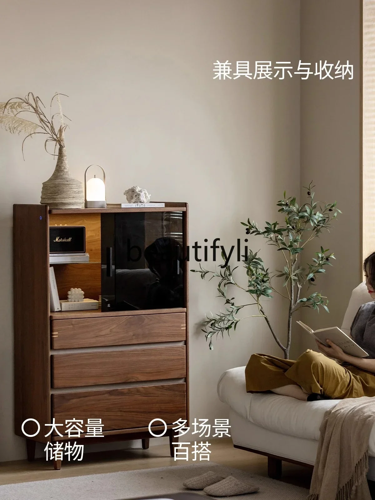 

Cy56 Black walnut chest of drawers solid wood bedroom storage cabinet living room drawer locker