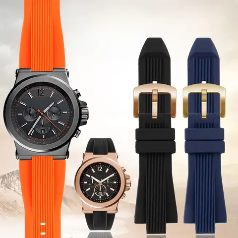 Bracelet de montre en silicone rayé pour femme, acier massif, doux et confortable, sécurité, compatible avec Michael Kors Mk8184, 8729, 8152, 8295, 13mm