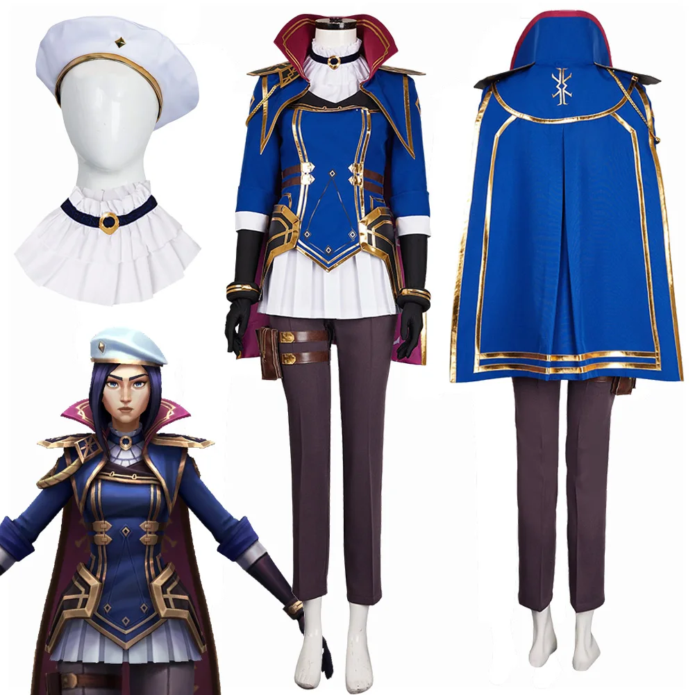 Arcane szeryf Piltover Caitlyn Cosplay Fantasy kapelusz peruki płaszcz odzież 2024 gra LoL kostium przebranie stroje dla dorosłych kobiet