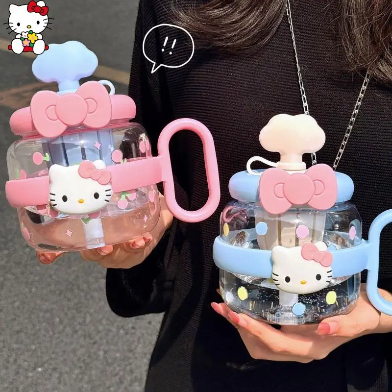 

New Coffee Cup with Straw Tea Separation Good-Looking Cup High-Capacity Cute Hello Kittys Simple Office Water Cup Festival Gift