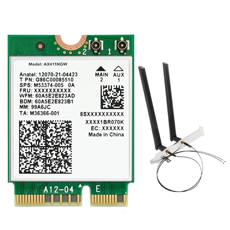 For Intel AX411 WiFi Card+2X8DB Antenna WiFi 6E CNVio2 BT 5.3 Tri-Band 5374Mbps Module for Laptop/PC Win10/11-64Bit