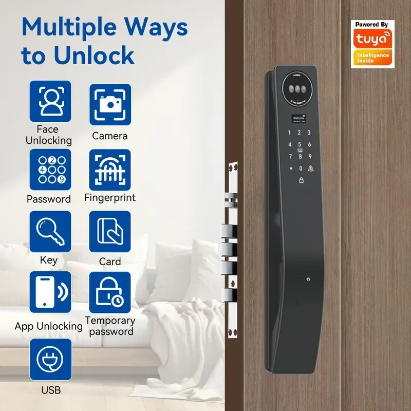 Smart Password Door Lock 3D Facial Recognition Automatic Anti-theft Fingerprint IC Card Visual Cat Eye Electronic Lock