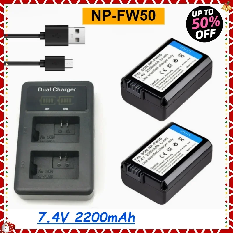 

2200mAh Camera Battery for Sony NP FW50 Battery+LED USB Dual Charger for Sony A7 A7II A7RII A7S A7S2 A7R A6000 A6400 A6300 A6500