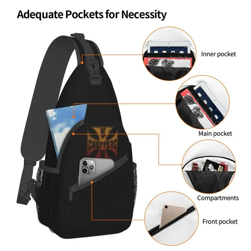 Maßge schneiderte Westküste Eisen Kreuz Chopper Schulter taschen Männer coole Schulter Cross body Brust Rucksack Radfahren Camping Daypack