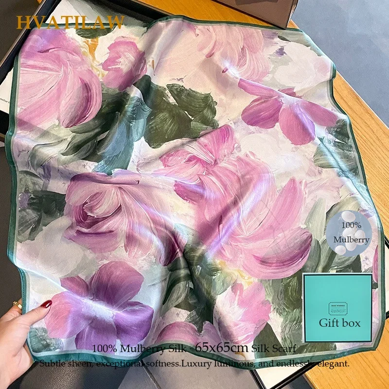 

100% Real Silk Scarf Women Hairband Shawl Foulard Bandana Square Neck Scarf Kerchief Elegant Mulberry Silk Luxury High-end Hijab