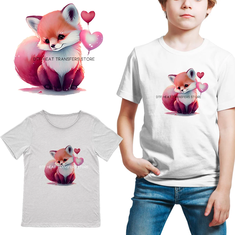 4pcs Aquarelle dessin animé mignon amour tasse à thé petits animaux dtf Heat Transfer On Clothes  On Clothes Kids Appliques