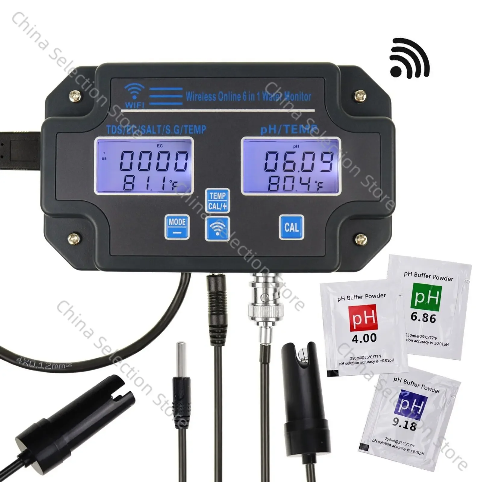 

Six-in-one Multi-function with WiFi Online Detection Digital Display PH/TDS Temperature EC Acid, Base and Salinity Meter