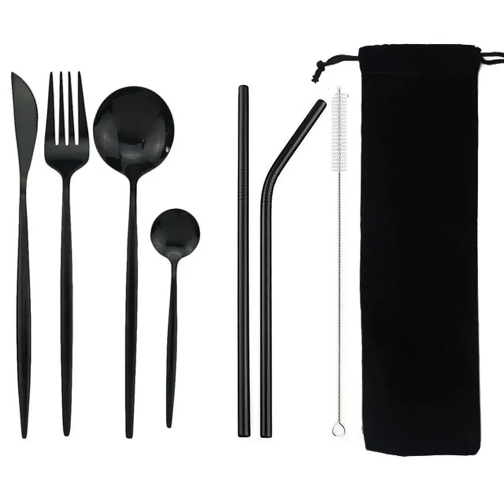 

Reusable Travel Cutlery Set, Camp Utensils Set, Stainless Steel Spoon, Fork, Chopsticks, Straw, Portable Case, Tableware, 8Pcs