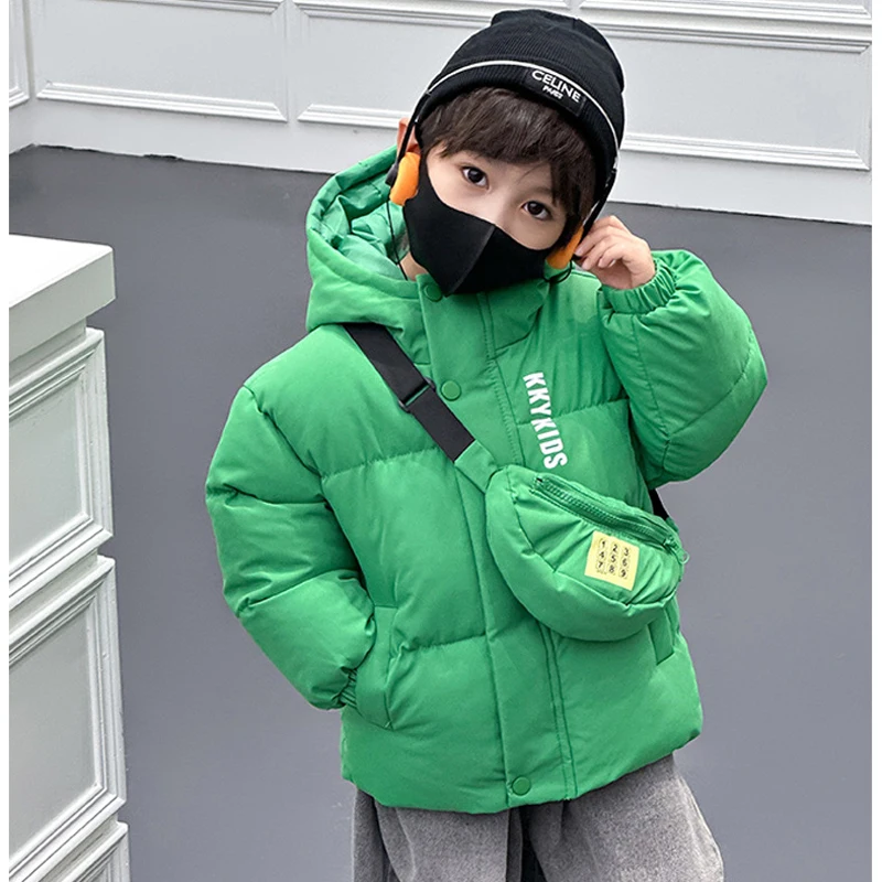 2-8 Years Winter Boys Girls Jacket Thick Keep Warm Lining With Velvet Hooded Heavy Coat For Kids Children Outerwear Send Bag