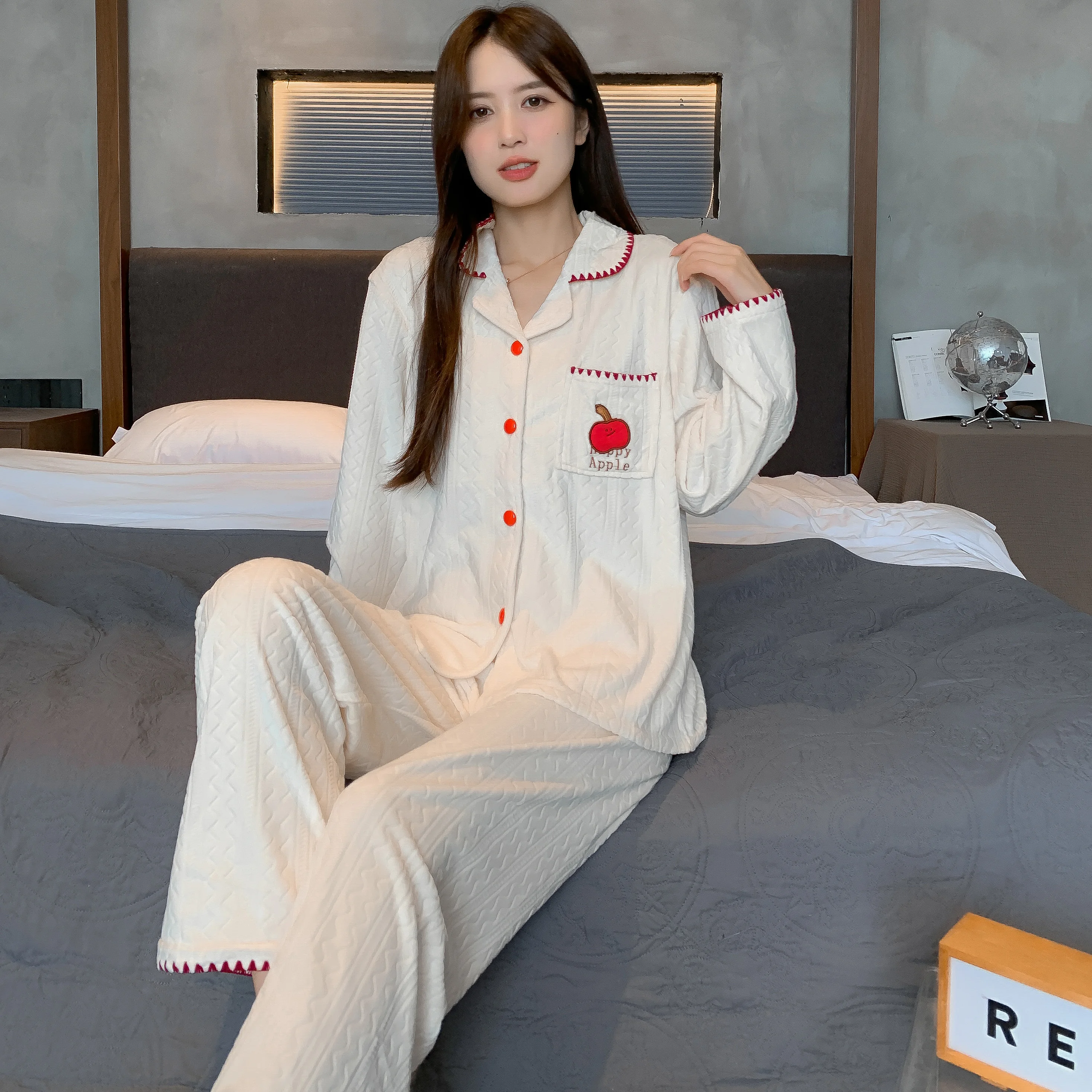 

Pajama Sets Y2K Warm Women Ribbed Texture Cotton Crew Neck Long Sleeve Homeclothes Ankle Length Classic Simple Durable Fall 2026