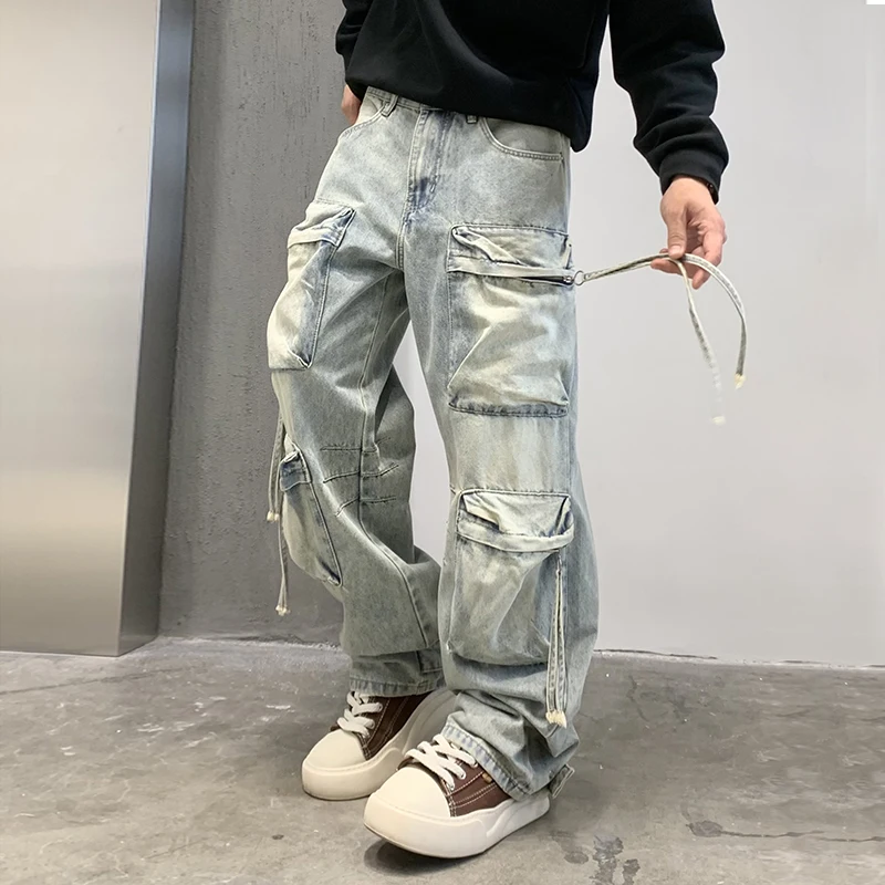 Men High Quality Cargo cowboy Pants Male Work Hunting Jeans Clothing Streetwear Hip Hop Sweatpants Male Casual denim Joggers