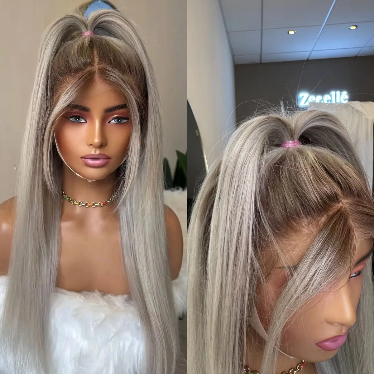 

Новинка в HD Парик Фронта Шнурка Натуральная Линия Волос Пепельно-Серый Блондин Парик Термостойкие Роскошные Futura Синтетическое Волокно Натуральные Прямые Парики