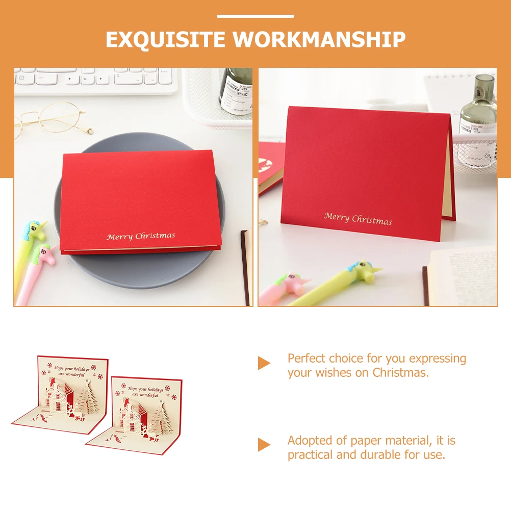 2pcs 3D Christmas Greeting Cards Creative Festival Blessing Cards Xmas Gift Card Paper Material For Kids Parents Friends