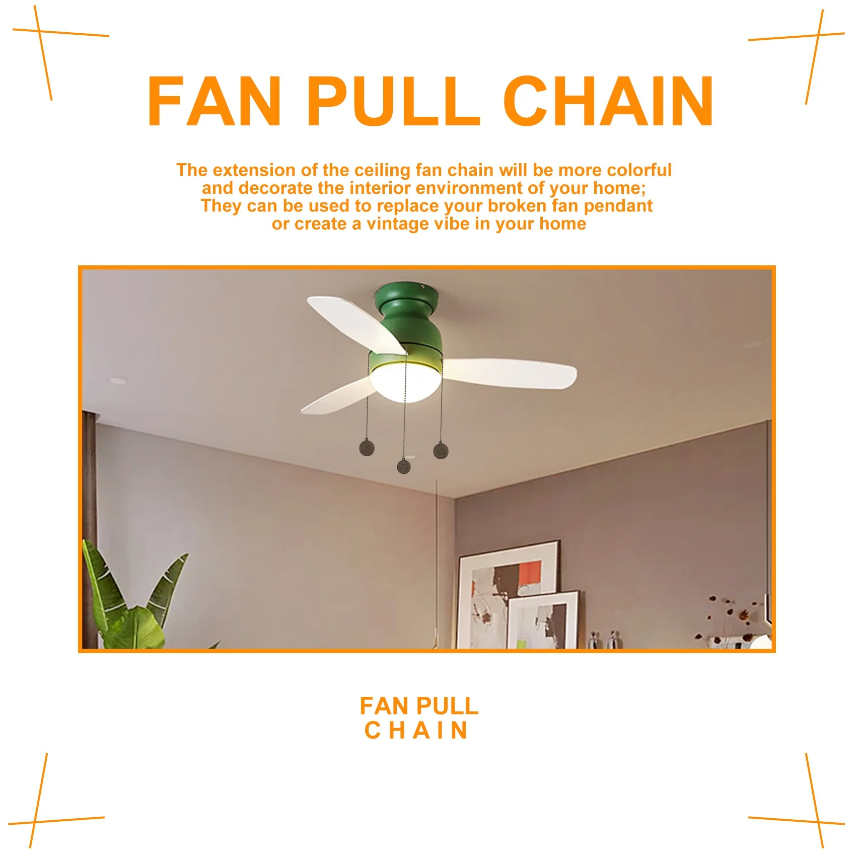 Ceiling Fan Pull Chain Set, 4 Pieces Bulb and Fan Pattern Pull Chain Extension Fan Pull Chain PendantN02R