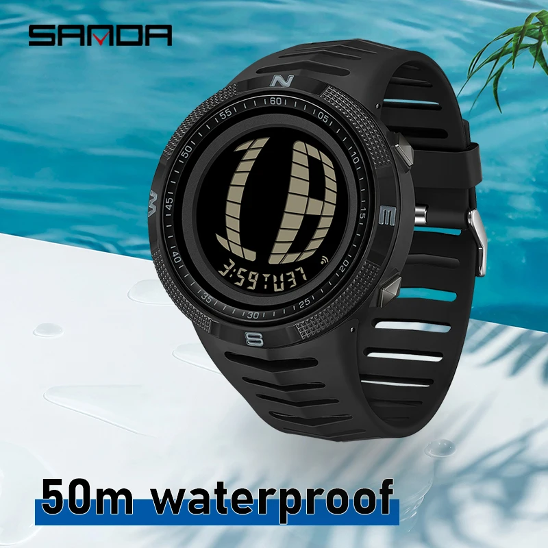 SANDA Brand Men Electronics Watch Outdoor Sports Waterproof Big Dial Digital LED Alarm Digital-watch Military Sport Watch