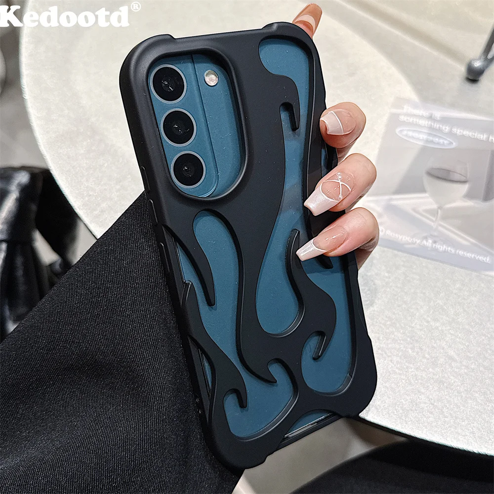 New 3D Flame Pattern Case For Samsung Galaxy S24 S22 S23 Ultra A16 A06 A55 A15 A54 A14 Fashion Hollow Slim Shockproof Soft Cover