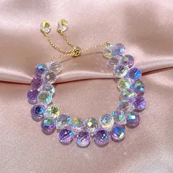 Summer New Braided Crystal Charm Bracelet for Women Fashion Exquisite Adjustable Cuff Bracelet Party Jewelry Anniversary Gift