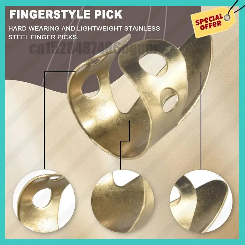-ABJZ Guitar Finger Picks 3 Index Fingers + 1 Thumb Adjustable Metal Banjo Fingerstyle Pick Finger Protector