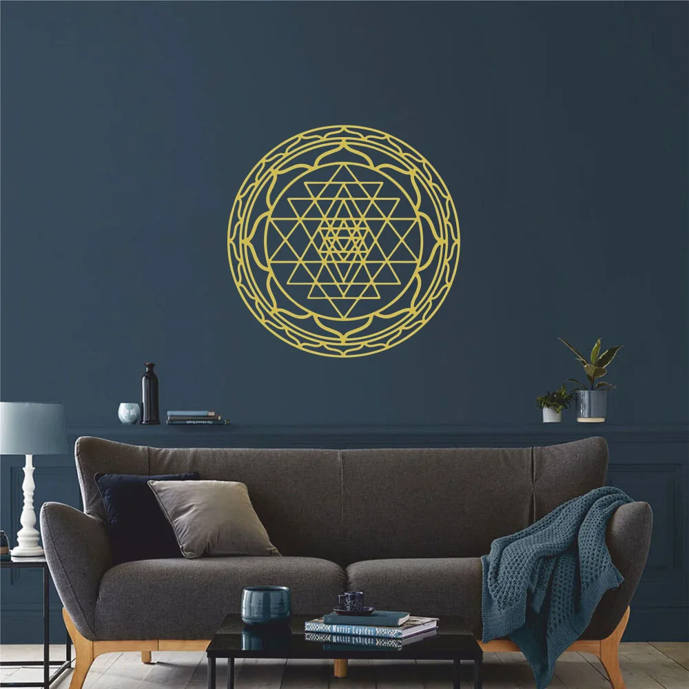 Sri Yantra Symbol Mandala Naklejka ścienna Sypialnia Pokój dzienny Shri Energized Yantram Ochrona Talizman Naklejka ścienna Dekoracja