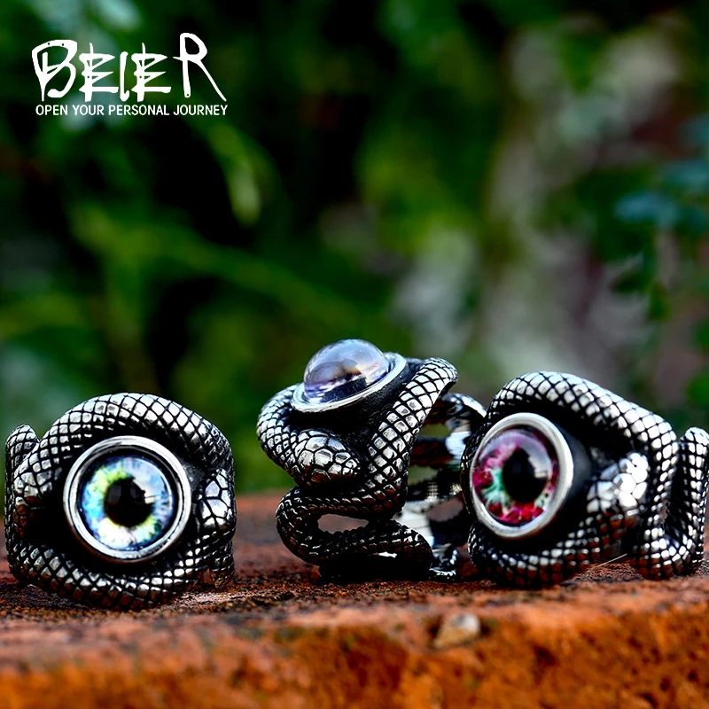 BEIER Stainless Steel Cool Snake The Eye of Hell ring For Man Unique Punk Ring Factory Wholesale Price Animal Jewelry BR8-849