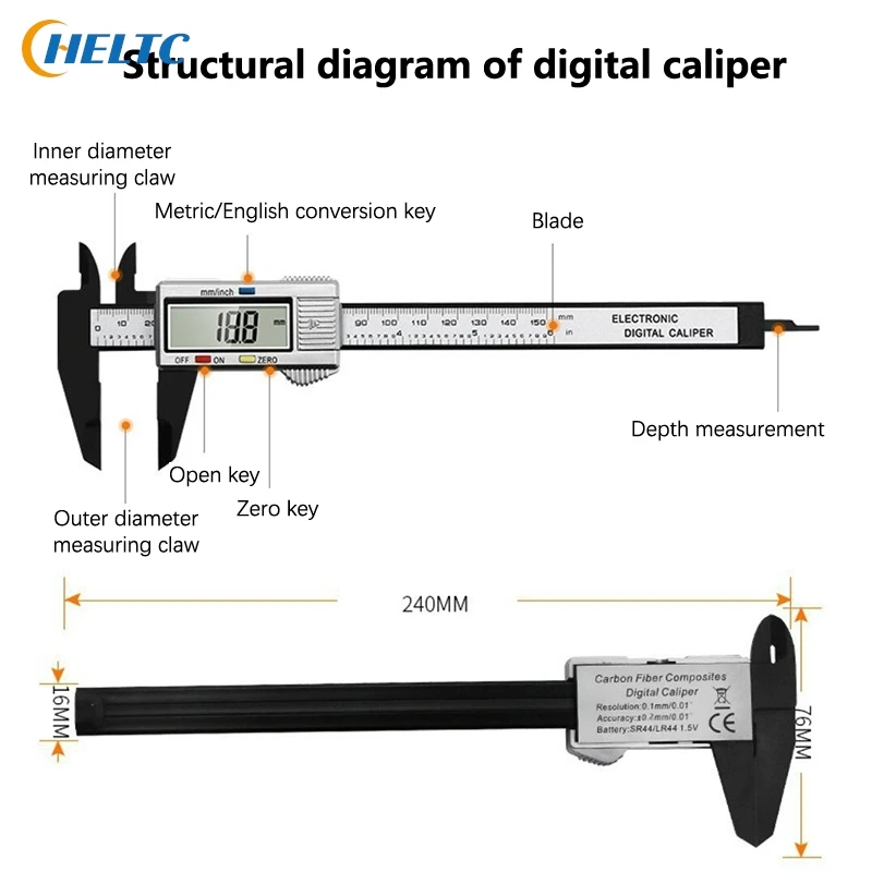 1PCS Digital Caliper Micrometer Measuring Tool Digital Ruler Electronic Digital Caliper Carbon Fiber Dial Vernier Caliper Gauge