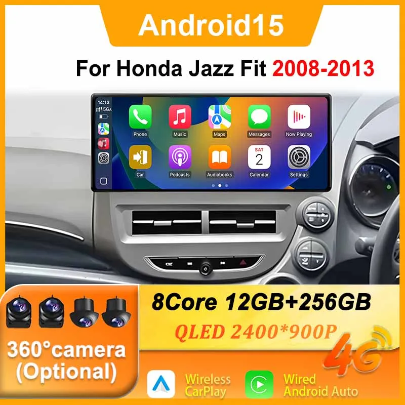 

For Honda Jazz Fit 2008 - 2013 RHD 12.3 inch Carplay Android 15 Multimedia Player GPS Navigation WIFI Split Screen Bluetooth