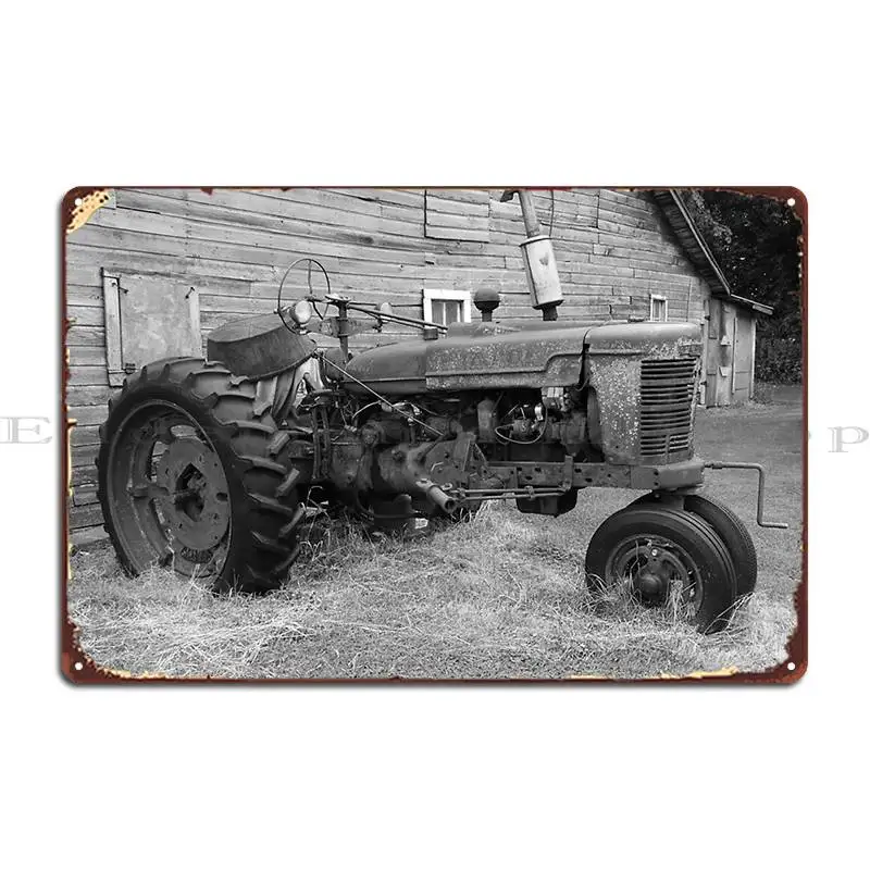 Farmall Tractor In Front Of Barn Metal Sign Poster Garage Club Cave Print Bar Plaques Tin Sign Poster