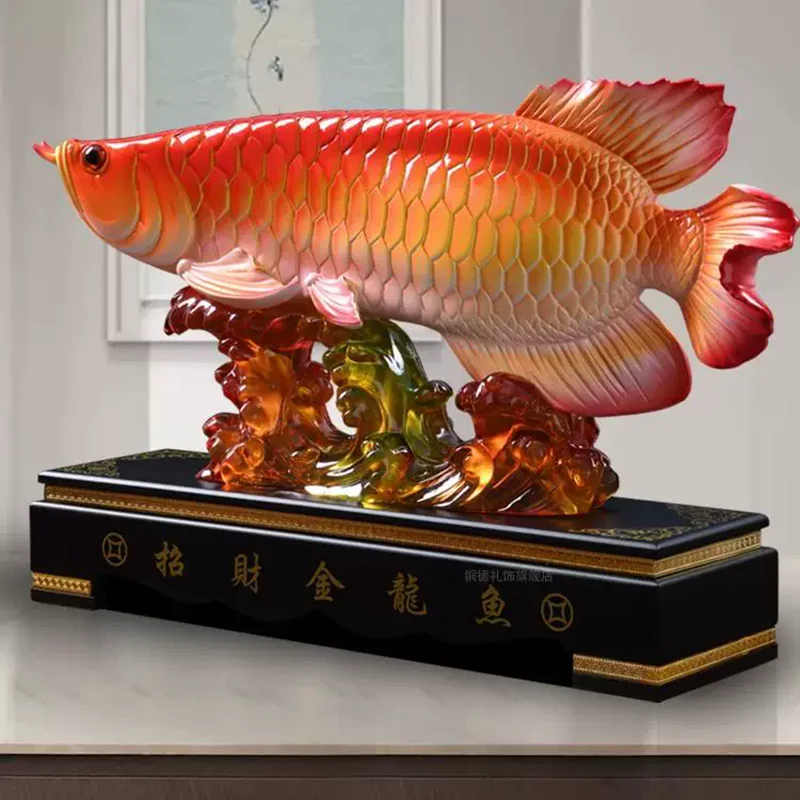 Lucky Arowana Feng Shui Statue, Gold Arowana Ornament for Living Room Office, Wealth Symbol Home Decor, Business Opening Housewa
