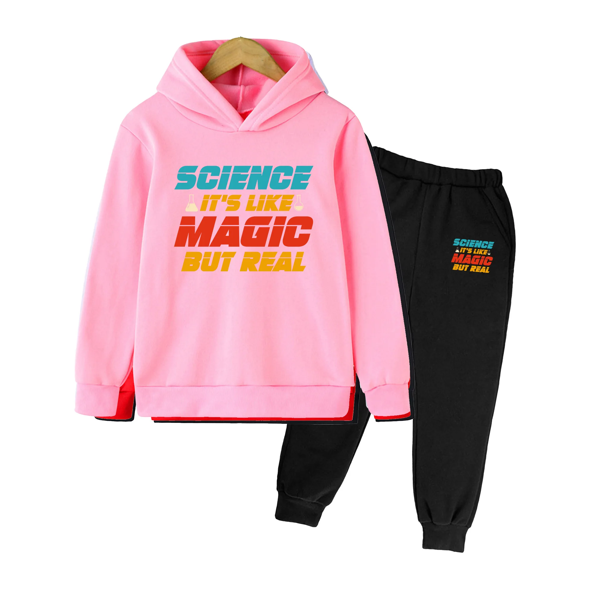 Kids Hoodie and Jogger Set, SCIENCE LIKE MAGIC Print Casual Sportswear for Boys Girls Daily Wear