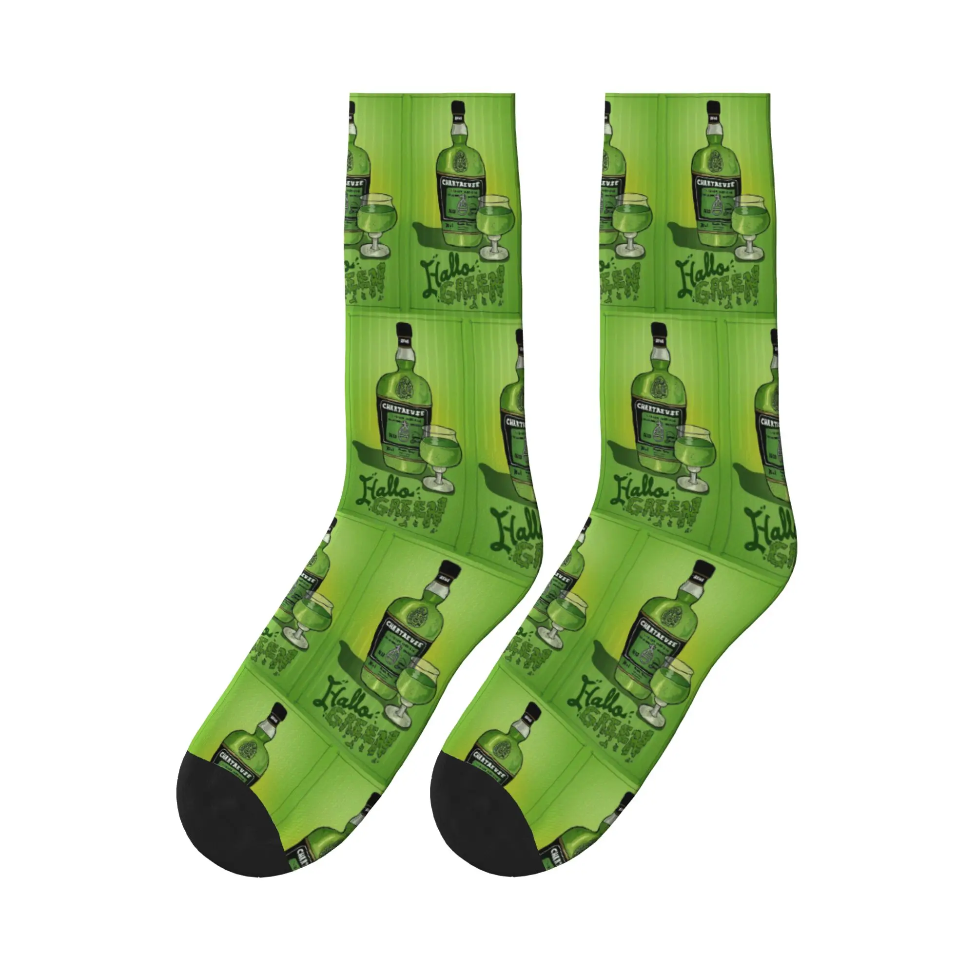 

Green Chartreuse Bottle Oil Painting Drink 1 Sports Socks Super Soft Stockings All Season Long Socks for Man's Woman's Gifts