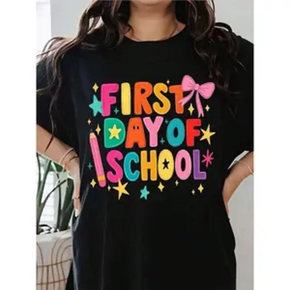 Cotton Breathable T-Shirt for the First Day of School, colorful Pattern Kids' Clothing, Summer Casual Sports Top, Back-to-School Outfit