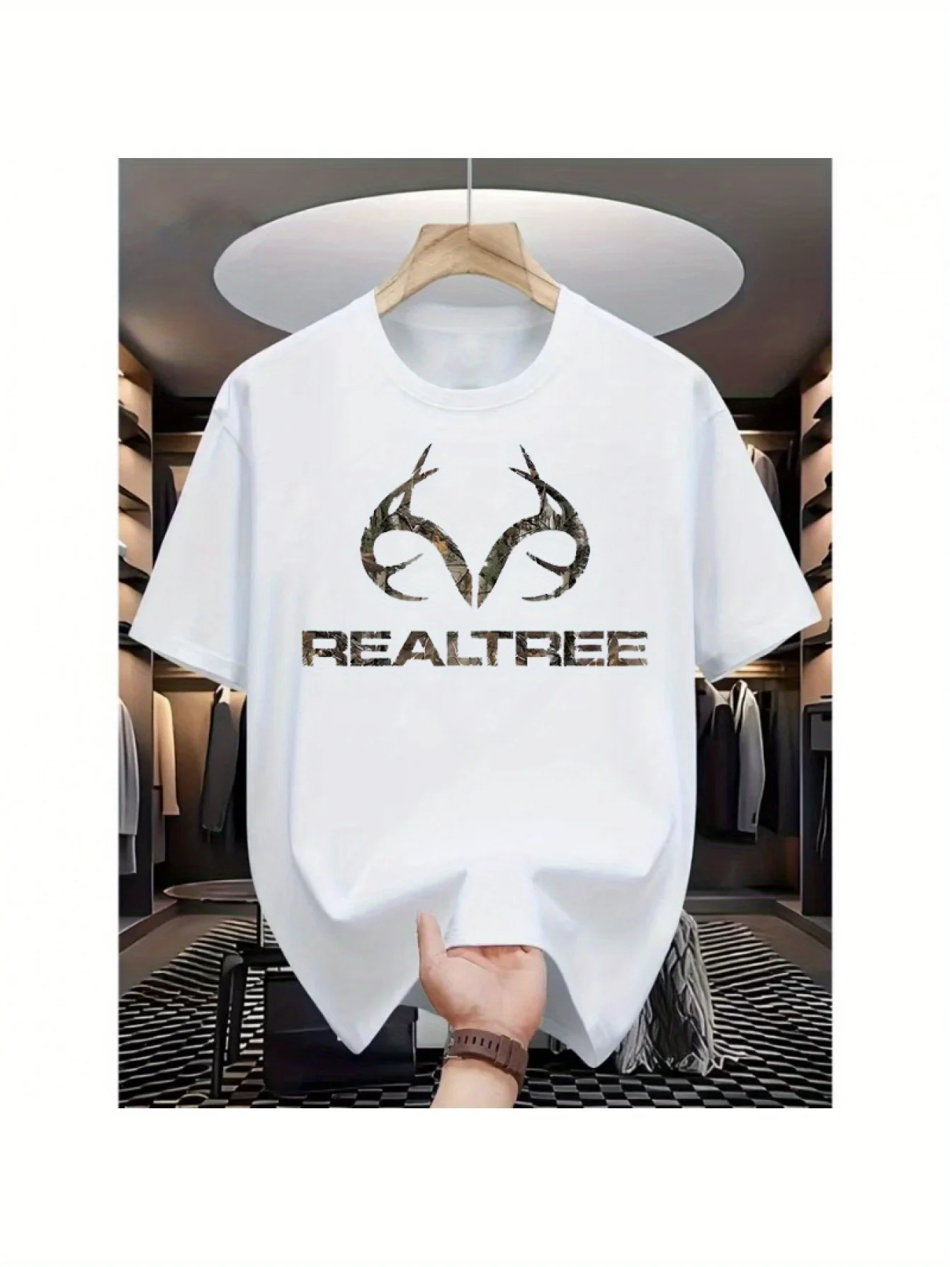 Camo Antler Logo Deer Hunting, Hunting, Hunter T-Shirt 100% Cotton O-Neck Short Sleeve Summer Casual Mens T-shirt Streetwear