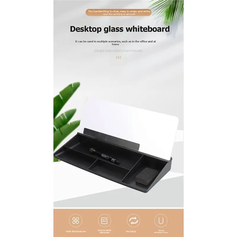 AED5-Hot Glass Desk Whiteboard With Storage Plastic Message Board Home Office Whiteboard Easy To Erase