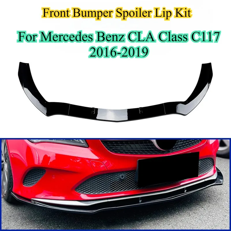 

For Mercedes Benz CLA Class C117 2016-2019 Front Bumper Spoiler Lip Carbon Fiber Look/Gloss Black Lower Splitter Protector Blade