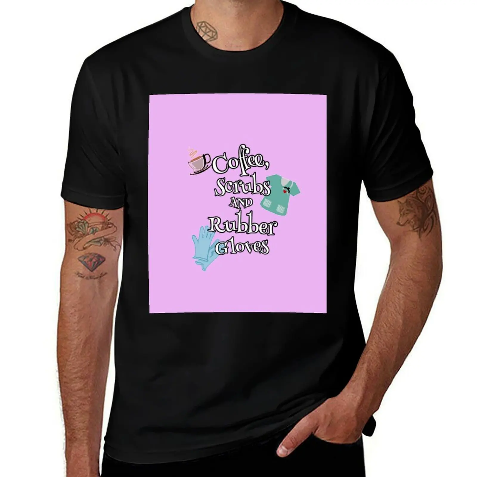 Coffee, Scrubs and Rubber Gloves - Design by UMD T-Shirt Soft Cotton Print T-Shirt