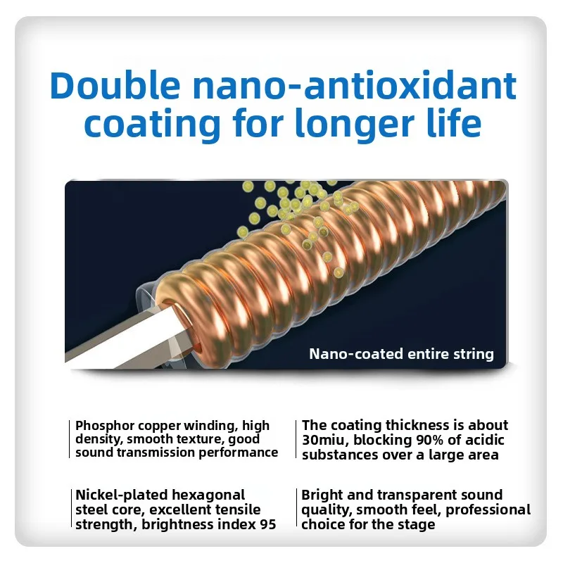 أوتار Orphee، سلسلة Musket، أوتار جيتار صوتية جديدة مطلية بالمزدوج، أوتار جيتار صوتي #4