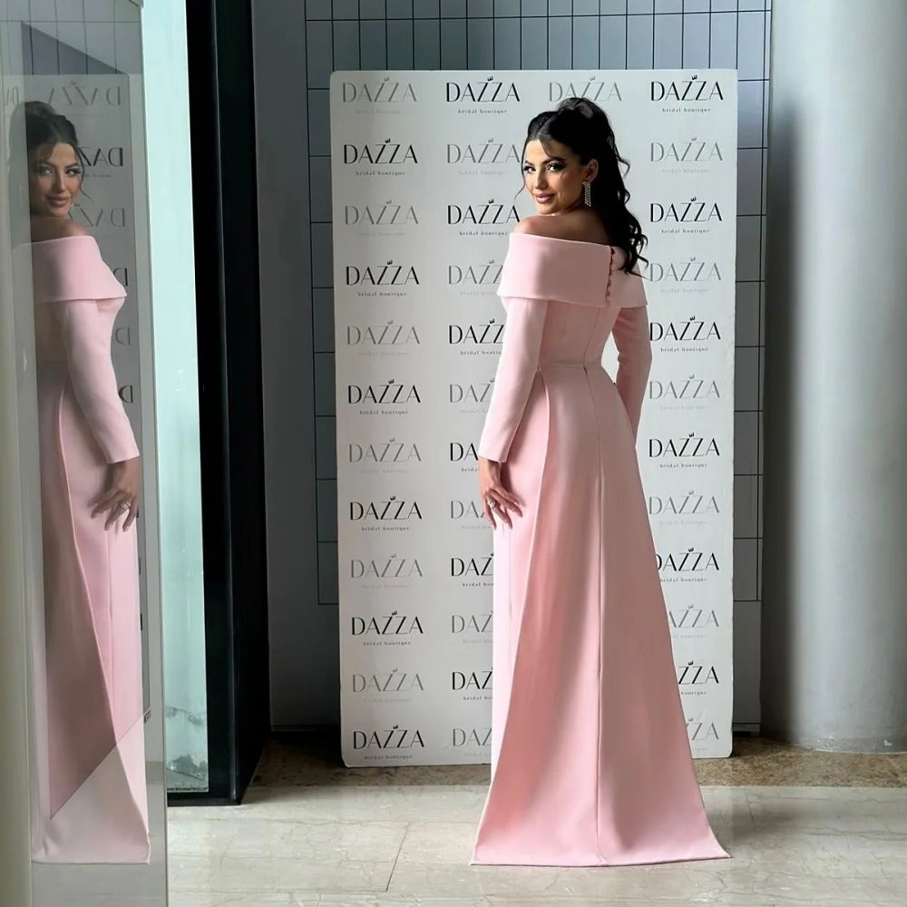 Bella Customized Pink Pearls Appliques robes de soirée One Shoulder Long Sleeves Evening Dresses Floor-Length Wedding Dress 2024 image 6