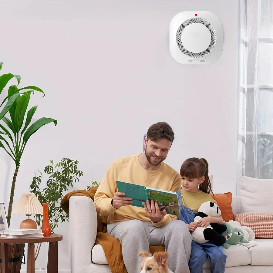 Детектор дыма, дымовая сигнализация на батарейках с фотоэлектрической технологией, на батарейках, со светодиодным индикатором и тестовой кнопкой