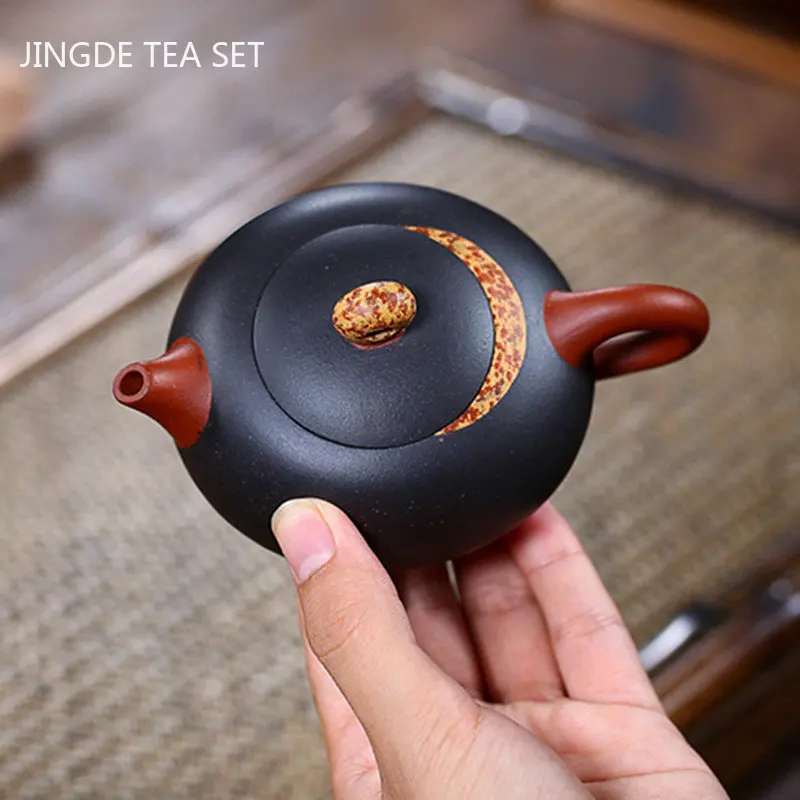 

Yixing Raw Ore Black Mud Teapot Master Hand-painted Purple Clay Tea Pot Handmade Filter Beauty Kettle Chinese Tea Set 140ml