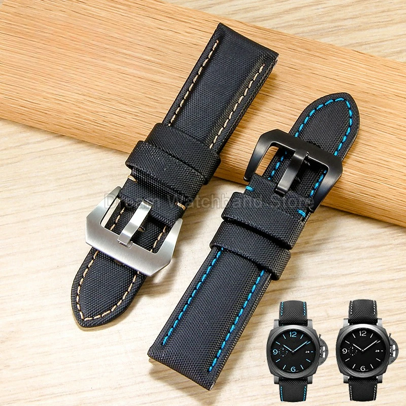 Correa de reloj de cuero genuino de nailon con patrón de fibra de carbono resistente al agua y al sudor duradera para Panerai PAM441/616/312 negro 20 22 24mm