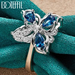 DOTEFFIL 925 Sterling Silver Blue AAA Zircon Butterfly Ring For Woman Fashion Wedding Engagement Party Gift Charm Jewelry