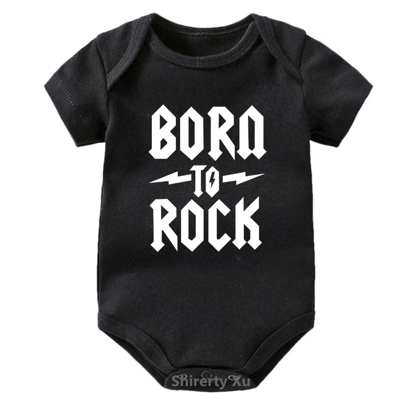 Funny BORN TO ROCK Letters Print Newborn Baby Bodysuit Black Onesie Body Baby Girls Boys Clothes Summer Cotton Outfits